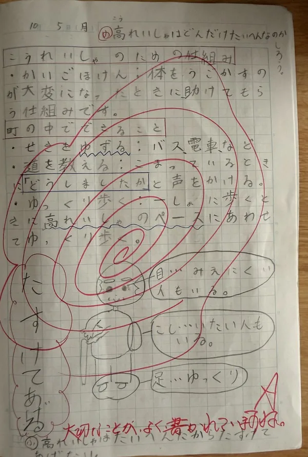 長女の自主学習ノート(小4・高れい者がこまっていることをしらべた回)