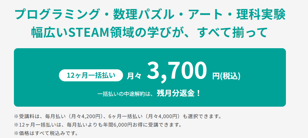 ワンダーボックスの受講料（公式サイトより）